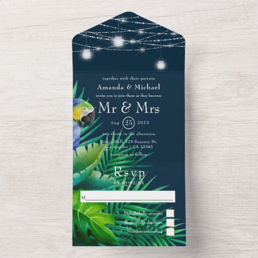 Rustic Tropical Wedding All In One Uitnodiging (Binnen)