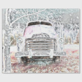 Rustic Truck White Grey Retro Disted Cadeaupapier (Vlak)