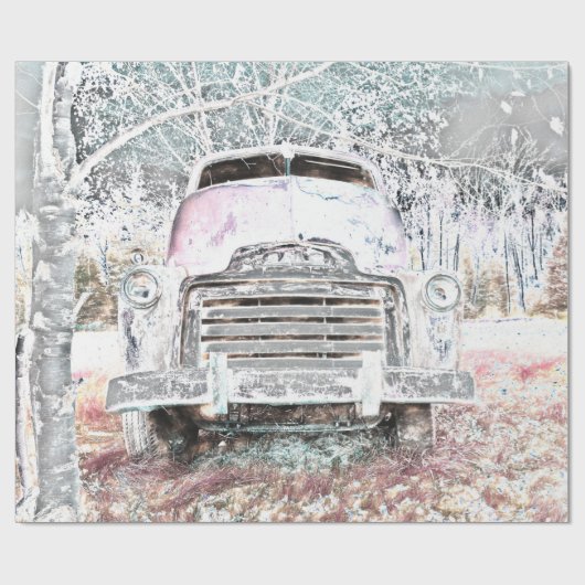 Rustic Truck  White Grey Retro Disted Cadeaupapier (Vlak)
