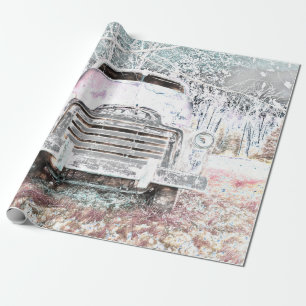 Rustic Truck  White Grey Retro Disted Cadeaupapier