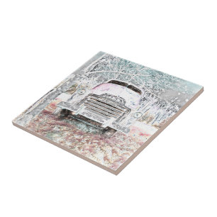 Rustic Truck  White Grey Retro Disted Tegeltje