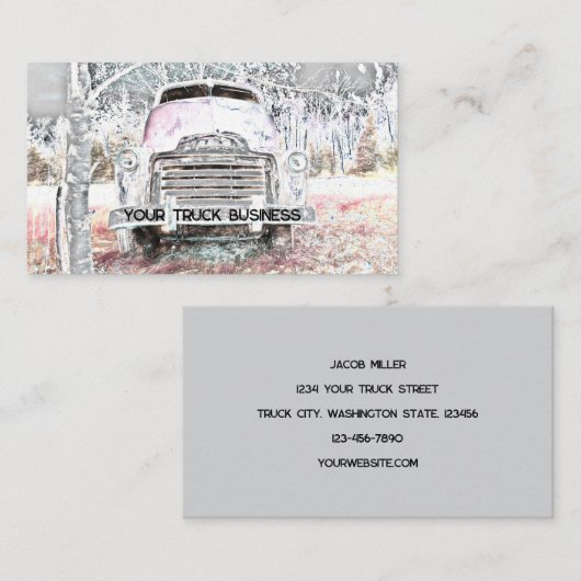 Rustic Truck  White Grey Retro Disted Visitekaartje (Voorkant / Achterkant)