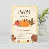 Rustic Turkey Pumpkin Thanksgiving Dinner Fall Kaart (Staand voorkant)