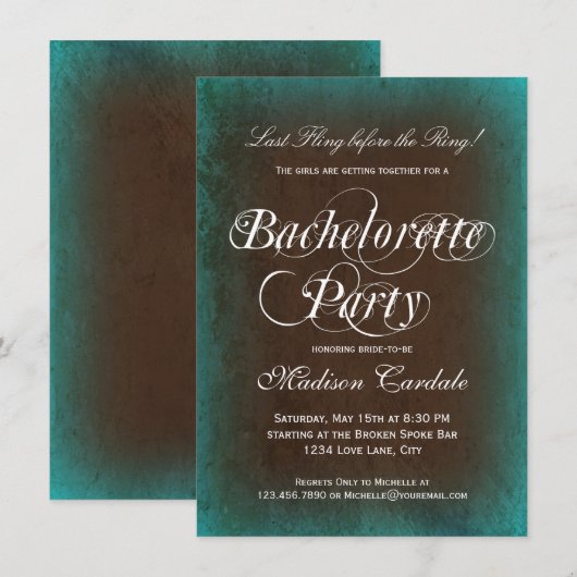 Rustic Turquoise Bachelorette Party Kaart (Voorkant / Achterkant)