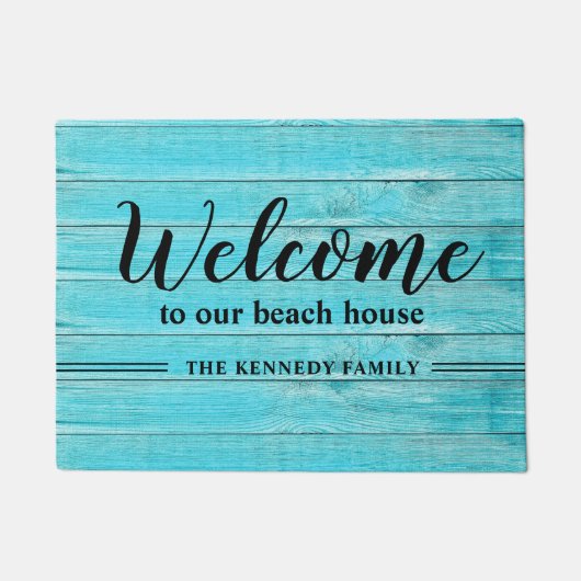 Rustic Turquoise Beach House Familienaam Welkom Deurmat (Voorkant)
