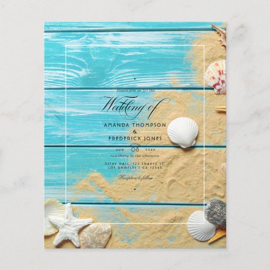 Rustic Turquoise Beach Wedding Invitation Flyer (Voorkant)