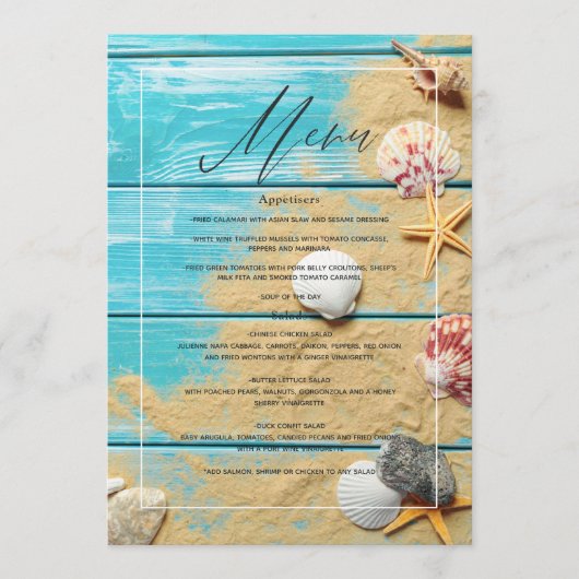 Rustic Turquoise Beach Wedding Menu (Voorkant)