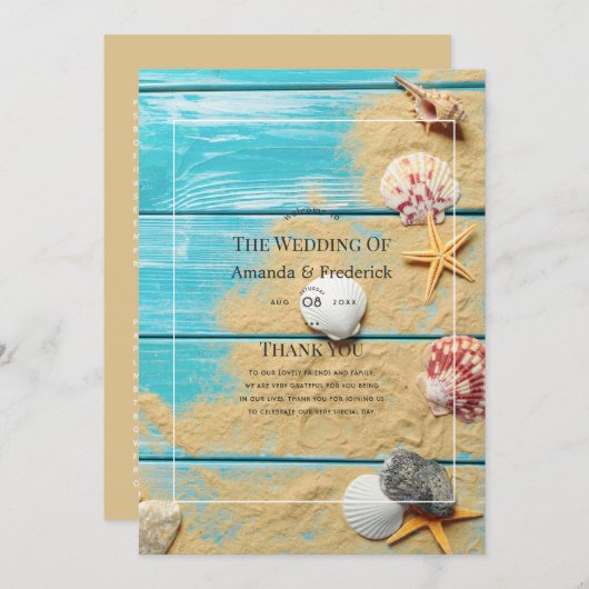Rustic Turquoise Beach Wedding Programma (Voorkant / Achterkant)