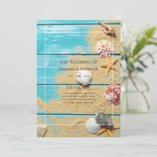 Rustic Turquoise Beach Wedding Programma (Staand voorkant)