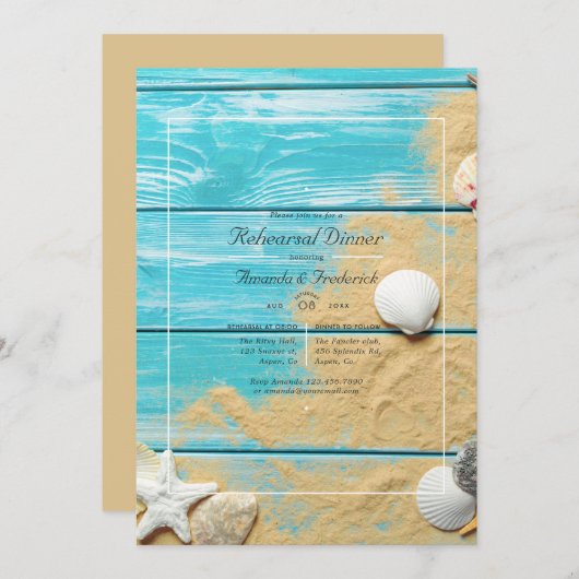 Rustic Turquoise Beach Wedding Rehearsal Dinner Kaart (Voorkant / Achterkant)