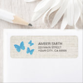 Rustic Turquoise Blue Butterfly Watercolor Linen Etiket (Insitu)
