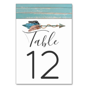 Rustic Turquoise Boho Pijl Tafelnummer Trouwdecora