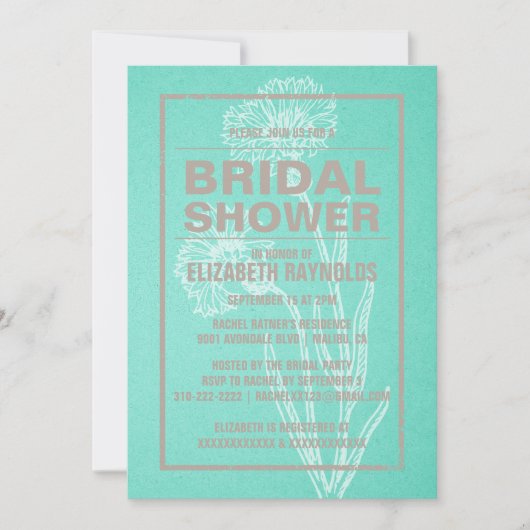 Rustic Turquoise Bridal Shower invitations (Devant)
