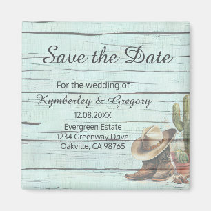 Rustic Turquoise Country Western Save the Date Magneet