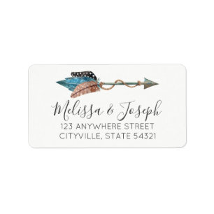 Rustic Turquoise Feather Boho Chic Tribal Arrow Etiket