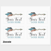 Rustic Turquoise Feathers Tribal Arrow Boho Chic Rechthoekige Sticker (Vel)