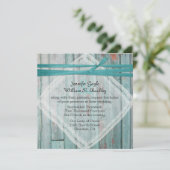 Rustic Turquoise Painted Wood Wedding Invitation Kaart (Staand voorkant)