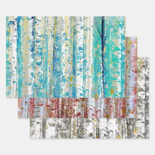 Rustic Turquoise Rust and Yellow Birch Trees Inpakpapier Vel (Set)