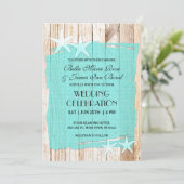 Rustic Turquoise Starfish Wedding Invitation Kaart (Staand voorkant)