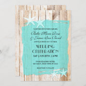 Rustic Turquoise Starfish Wedding Invitation Kaart (Voorkant / Achterkant)