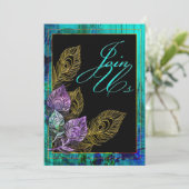 Rustic Turquoise Wood en Peacock Feather Kaart (Staand voorkant)