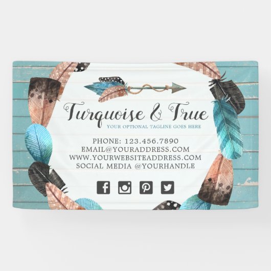 Rustic Turquoise Wood & Feather Arrow Boho Chic Spandoek (Horizontaal)