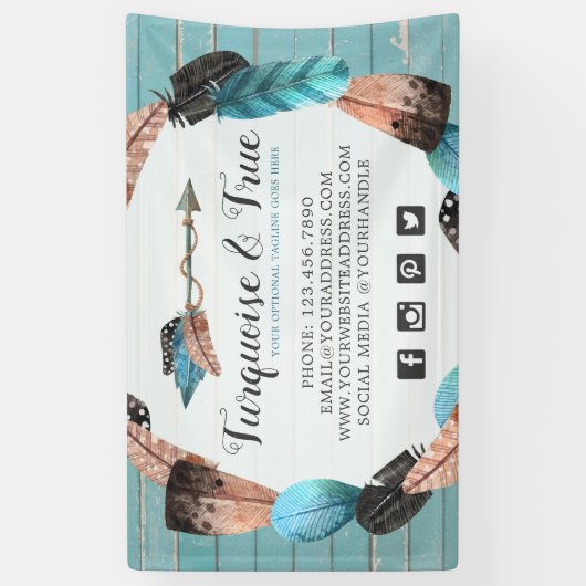 Rustic Turquoise Wood & Feather Arrow Boho Chic Spandoek (Verticaal)