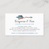 Rustic Turquoise Wood & Feather Arrow Boho Chic Visitekaartje (Achterkant)