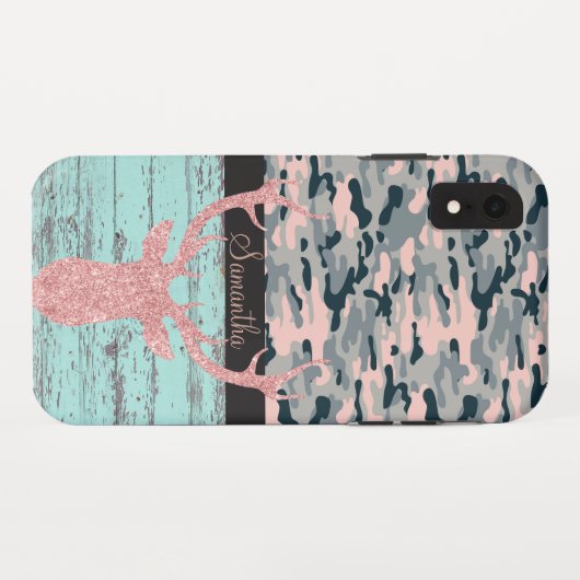 Rustic Turquoise Wood Pink Antler Camo Case-Mate iPhone Case (Achterkant (horizontaal))