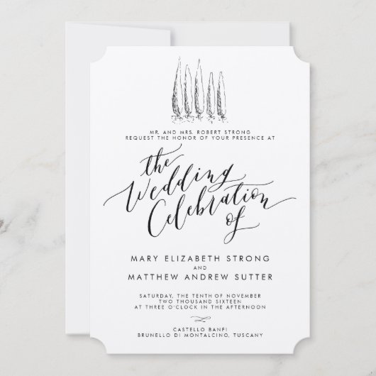 Rustic Tuscany Calligraphy Wedding Invitation Kaart (Voorkant)