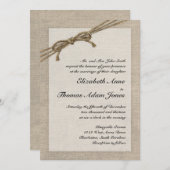 Rustic Twine Bow en Burlap Wedding Invitation Kaart (Voorkant / Achterkant)