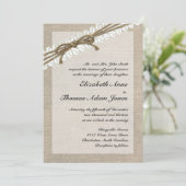 Rustic Twine en Lace Burlap 2 Wedding Invitation Kaart (Staand voorkant)