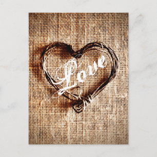 Rustic Twine Heart Burlap Print LOVE Briefkaart