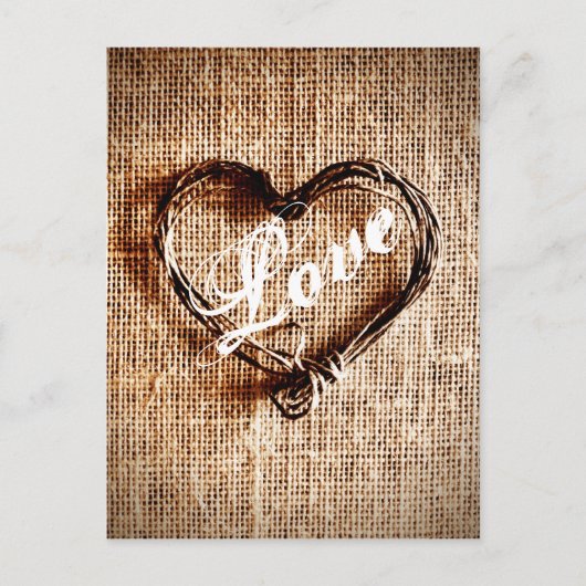 Rustic Twine Heart Burlap Print LOVE Briefkaart (Voorkant)