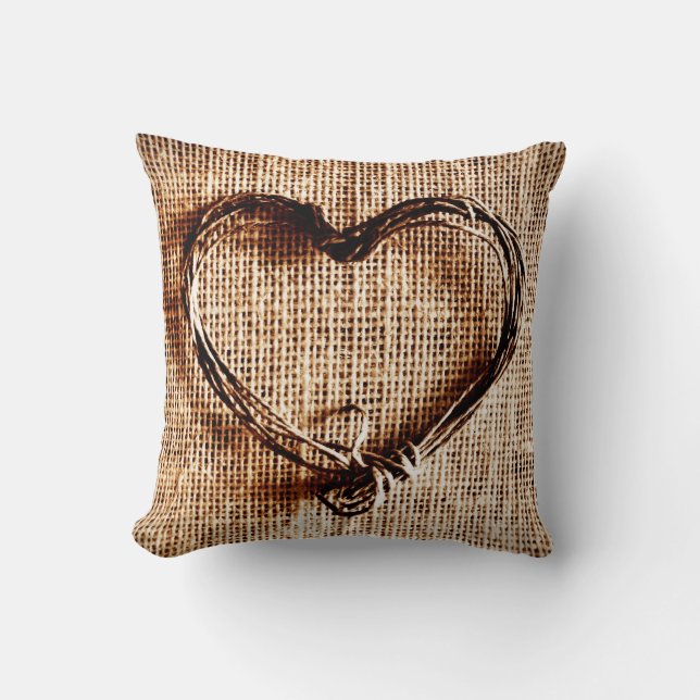 Rustic Twine Heart Faux Burlap Jute Coussin de pay (Recto)