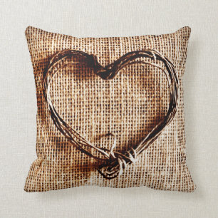 Rustic Twine Heart Faux Burlap Jute Coussin de pay