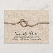 Rustic Twine Knot Burlap Save the Date Aankondigingskaart (Voorkant)