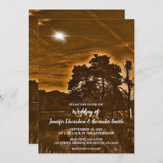 Rustic twinkle light country wedding invitation (Devant / Derrière)