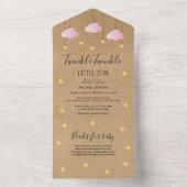 Rustic Twinkle Twinkle Pink Clouds Baby shower All In One Uitnodiging (Binnen)
