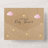 Rustic Twinkle Twinkle Pink Clouds Baby shower All In One Uitnodiging (Achterkant)
