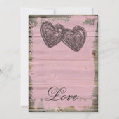 Rustic Two Hearts Barn Wood Pink Wedding Invites Kaart (Achterkant)