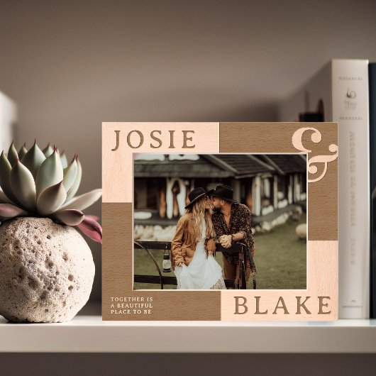 Rustic Two-Tone Personalized Couple Photo Gegraveerde Lijstjes