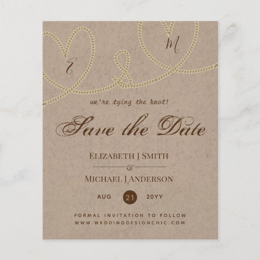 Rustic Tying the Knot Wedding SaveTheDate (Voorkant)