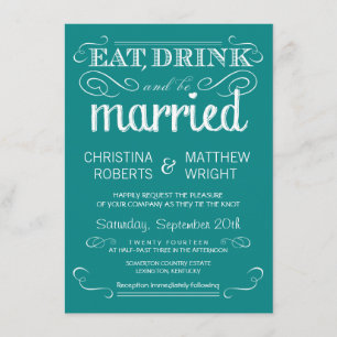 Rustic Typography Blauwgroen Blue Wedding Invitati Kaart