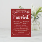 Rustic Typography Crimson Red Wedding Invitations Kaart (Staand voorkant)