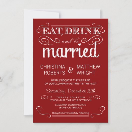 Rustic Typography Crimson Red Wedding Invitations Kaart (Voorkant)