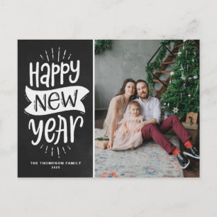 Rustic Typography Faux Chalkboard Happy New Year Feestdagenkaart