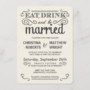 Rustic Typography Rond Wedding Invitations Kaart