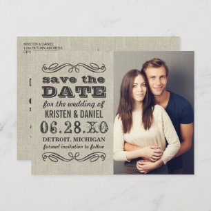 Rustic Typography Wedding Photo Save the Date Aankondigingskaart