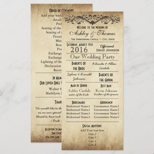 Rustic Typography Wedding Programs Programma (Voorkant / Achterkant)